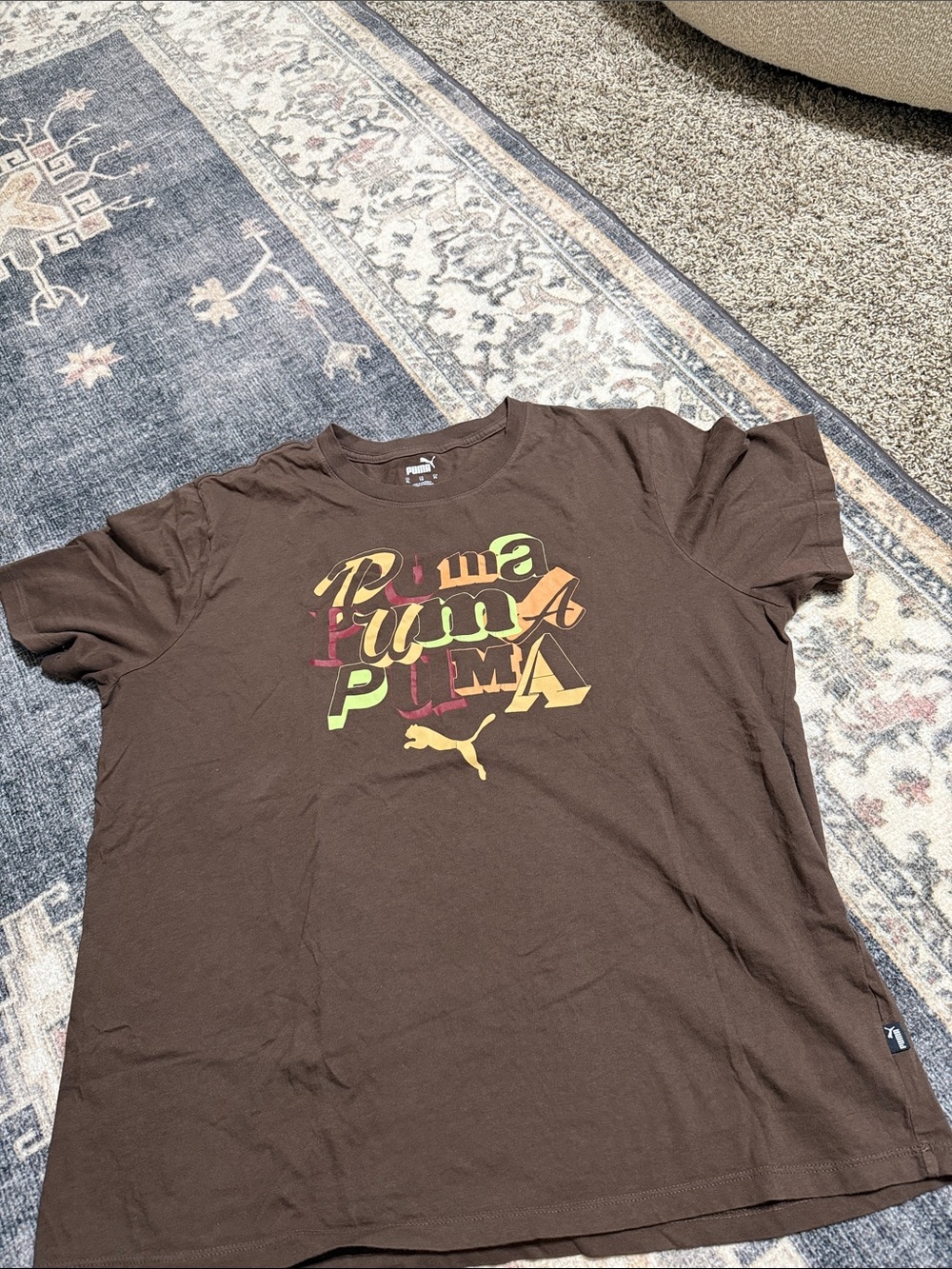 Puma Brown Tee with Multicolor Retro Logo